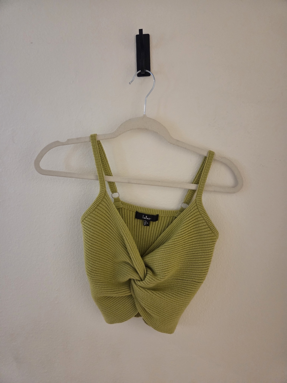 Melika Lime Green Ribbed Knotted Crop Tank Top
